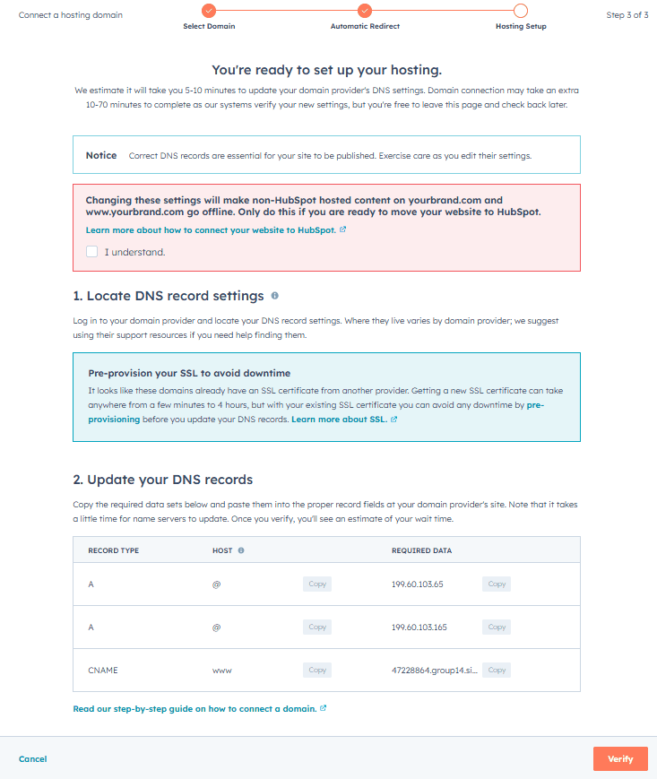 Ready to set up hosting